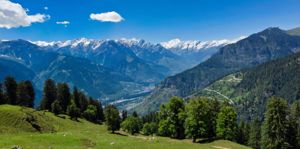Spring in Kullu valley in Himalaya mountains. Himachal Pradesh, India